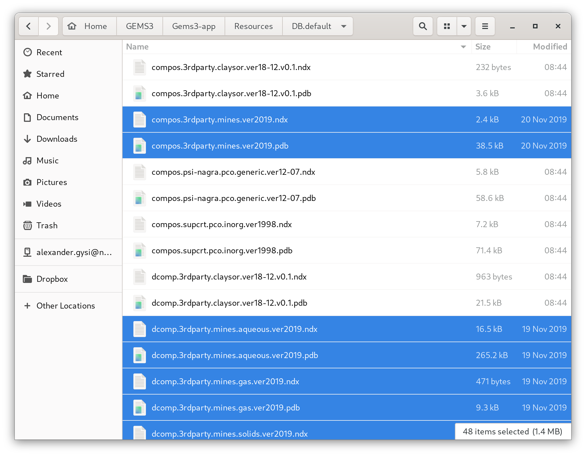 Database files merged with the Gems3-app/Resources/DB.default folder in GEMS.