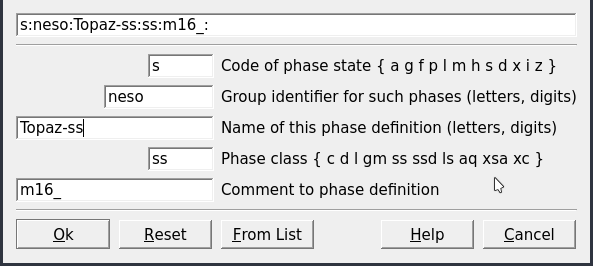 Datafields for creating a Phase record.