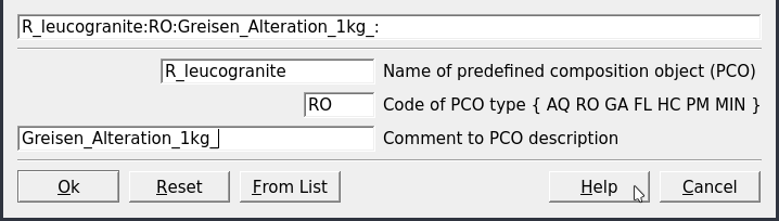 Parameters for creating a rock as PCO.