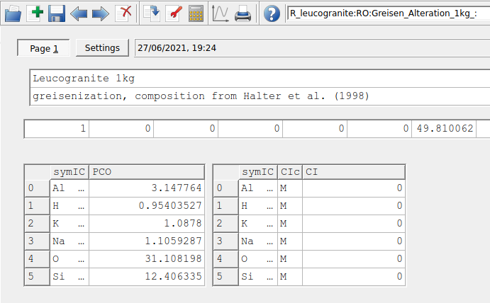 Dialogue to add informations on the PCO and add its normalization value (i.e., 1 kg). Make sure to put 0 values in the input window on the right side for IComp if only the input of DComp should be used for your rock composition.